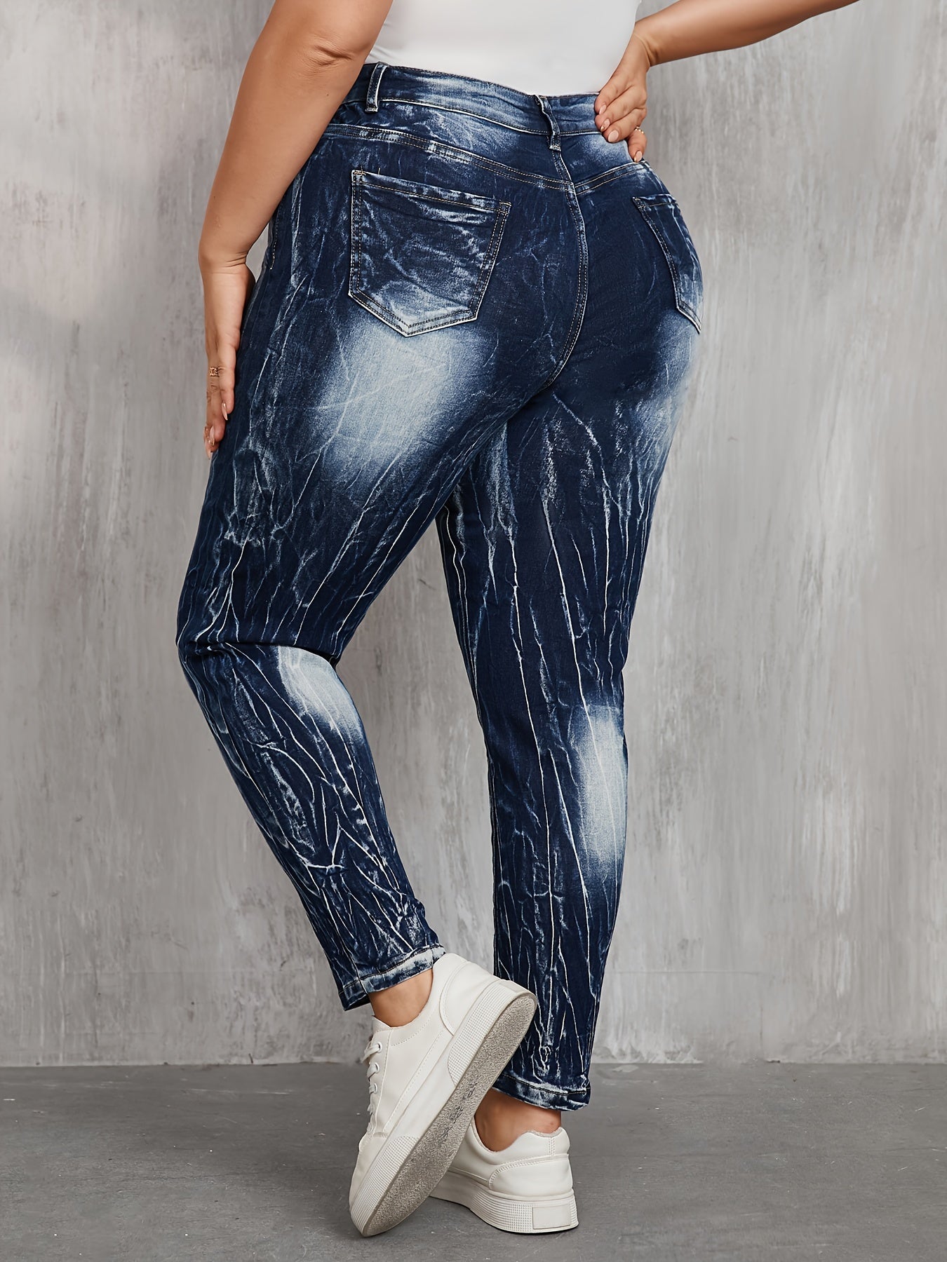 Jeans de mezclilla elástica para mujer de cintura alta con rayas blancas y negras