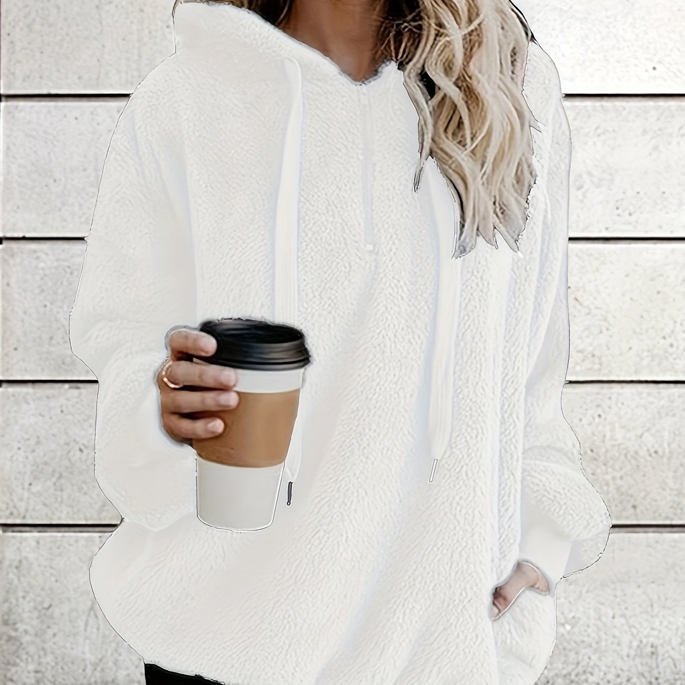 Sudadera con capucha de felpa para mujer talla grande, oversize, cómoda para invierno