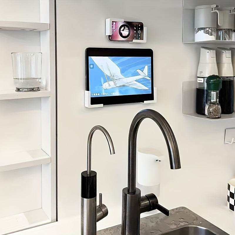 Juego de 2 soportes magnéticos blancos para teléfono y tableta de cocina, montaje en nevera, plástico duradero