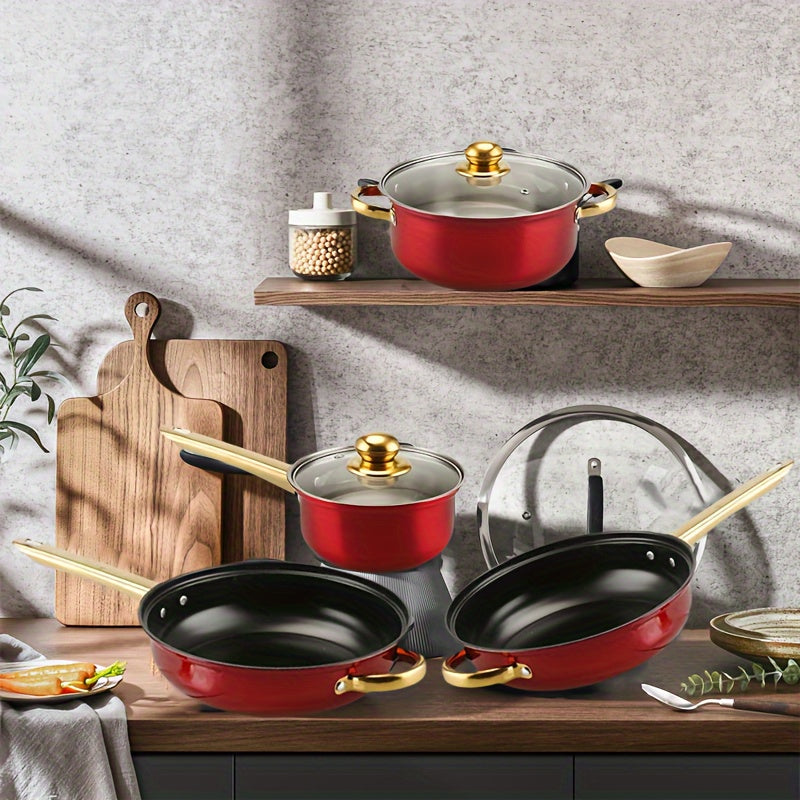 12-Piece Red Aluminum Non-Stick Cookware Set with Pots and Pans