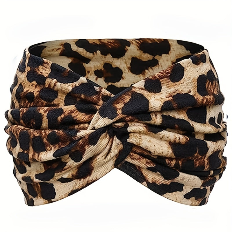 Women's Leopard Print Polyester Sports Headband Sweat Absorbing Breathable