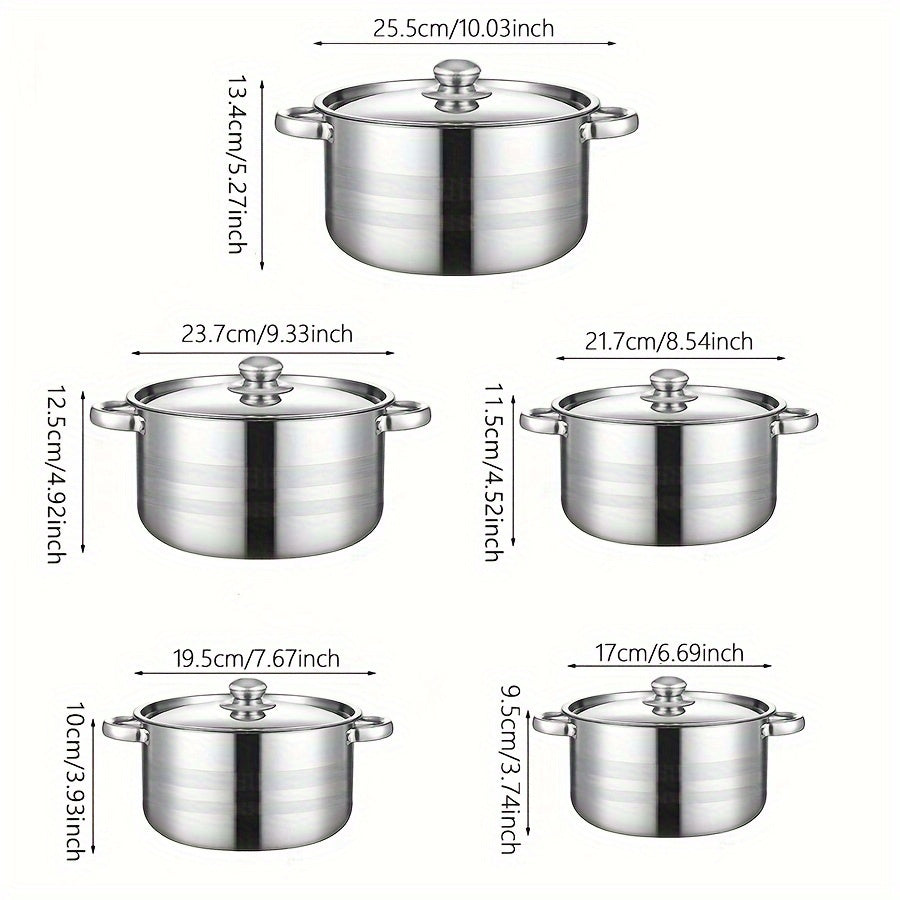 Set of 10 Stainless Steel Cookware Pots with Lids for Home and Camping