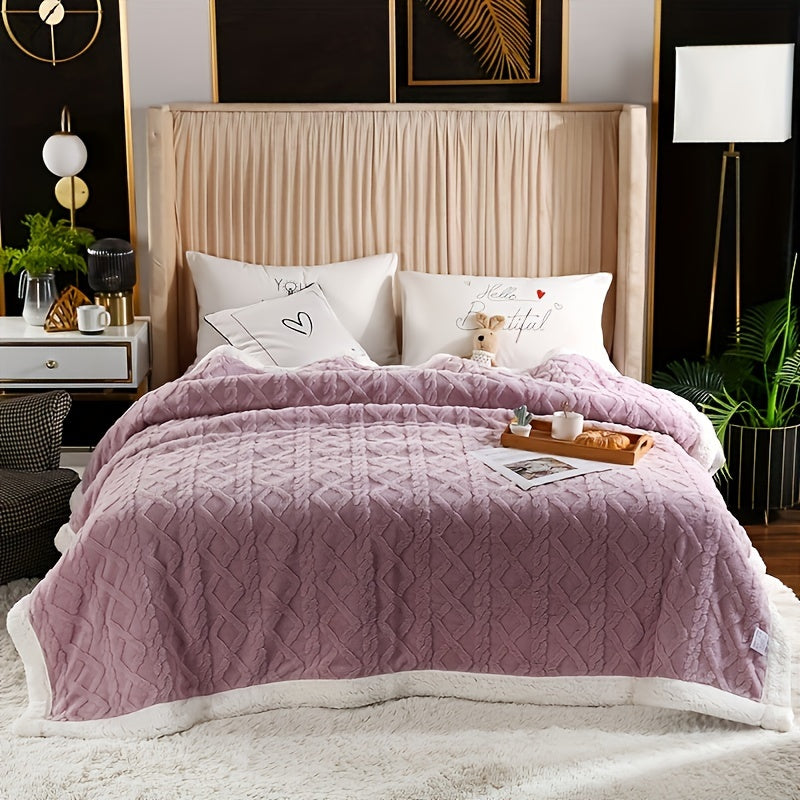 Reversible Sherpa Fleece Blanket for Sofa Bed Cozy Warm Embossed Taffeta Throw