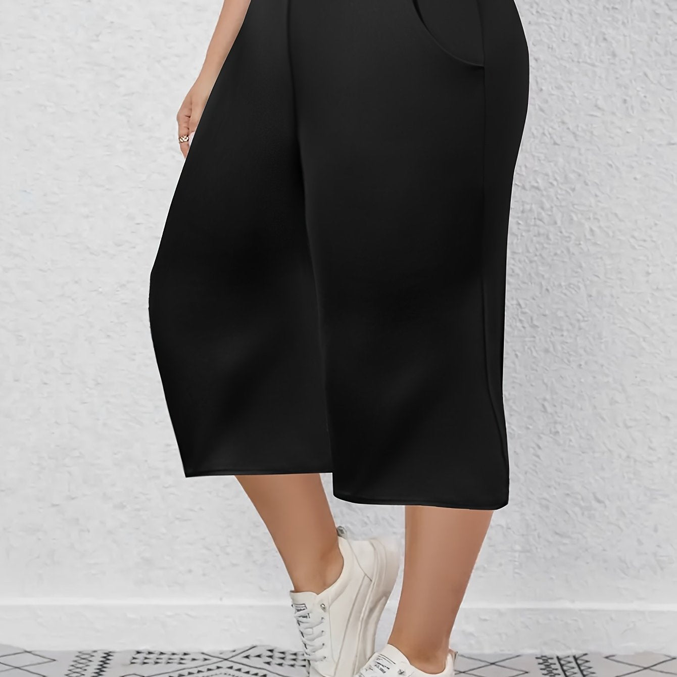 Капри для женщин больших размеров с эластичной тканью, однотонные, повседневные, средней посадкой, с карманами