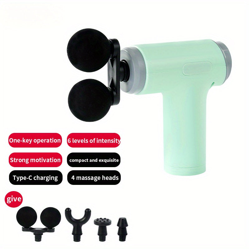 Mini Electric Massager with LCD Display 4 Heads 6 Speeds Rechargeable Battery