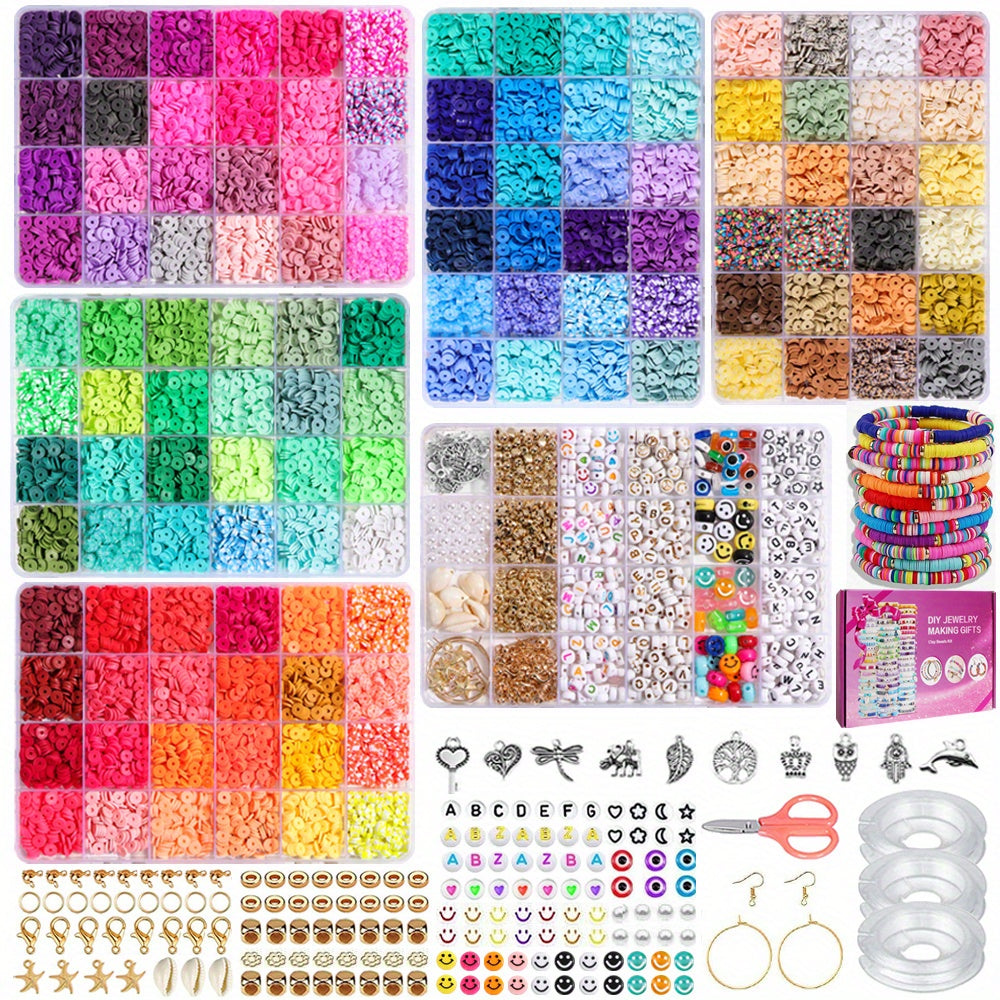 DIY Bracelet Charm Making Kit 120 Colors 12,000 Beads Polymer Clay Jewelry Supplies