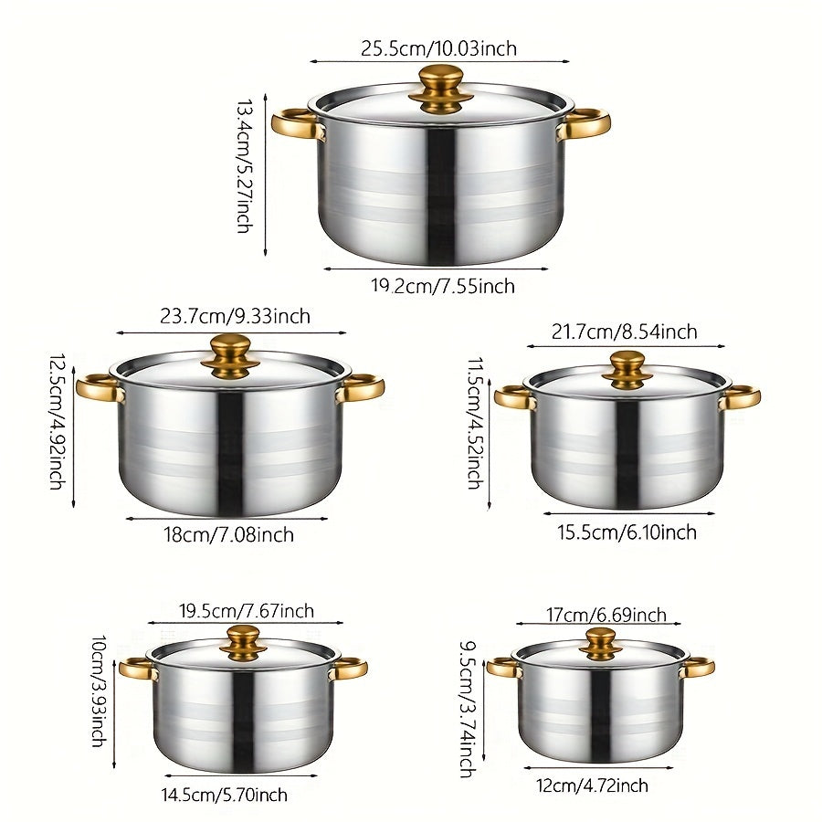 10-Piece Stainless Steel Cookware Set with Lids, Sizes 18.01-26.01 cm for Home and Restaurant