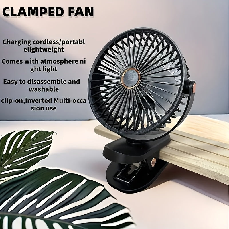 Portable Clip Fan USB Rechargeable Quiet Battery Operated for Camping Travel Desk Outdoor