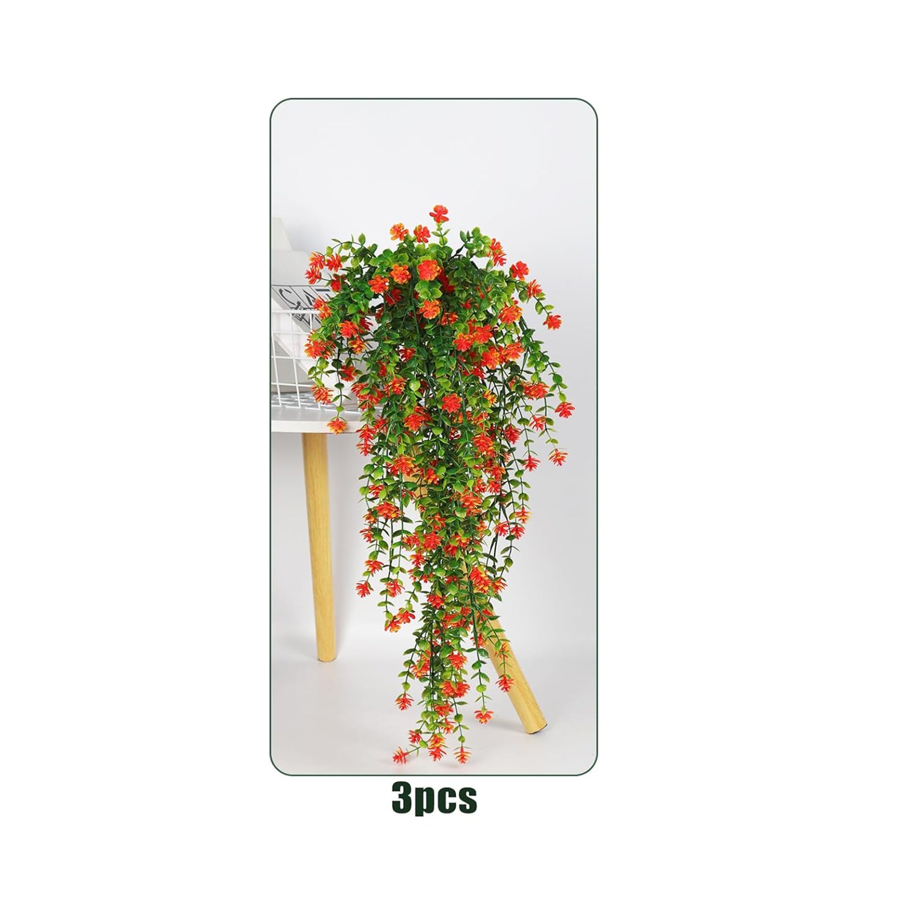 Artificial Eucalyptus Camellia Hanging Plants with Red Flowers for Indoor Outdoor Decor