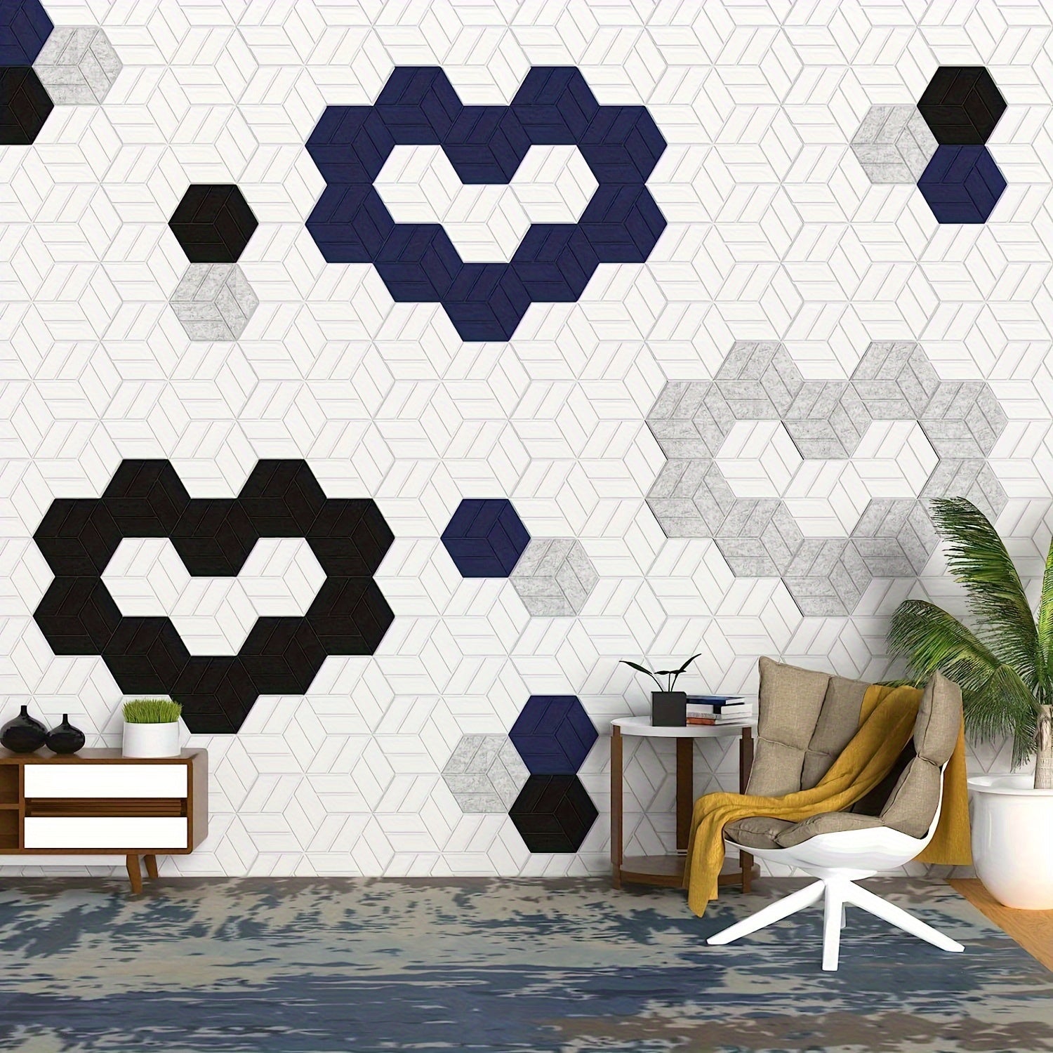 12pcs Hexagonal Acoustic Panels Soundproof Wall Treatment Self-Adhesive for Home Studio Office