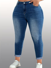 Plus Size Women's High Stretch Rolled Up Jeans Pants
