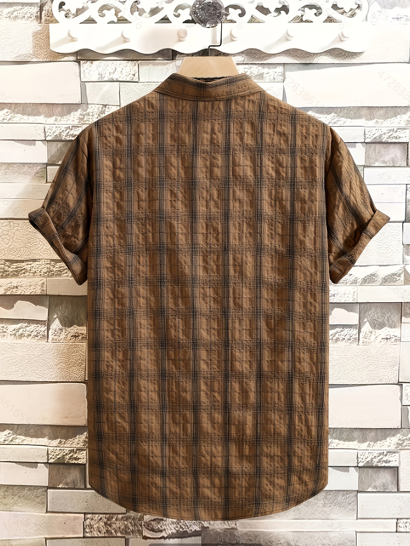 Men's Summer Casual Plaid Shirt Short Sleeve Lapel Cotton Polyester Rayon Regular Fit