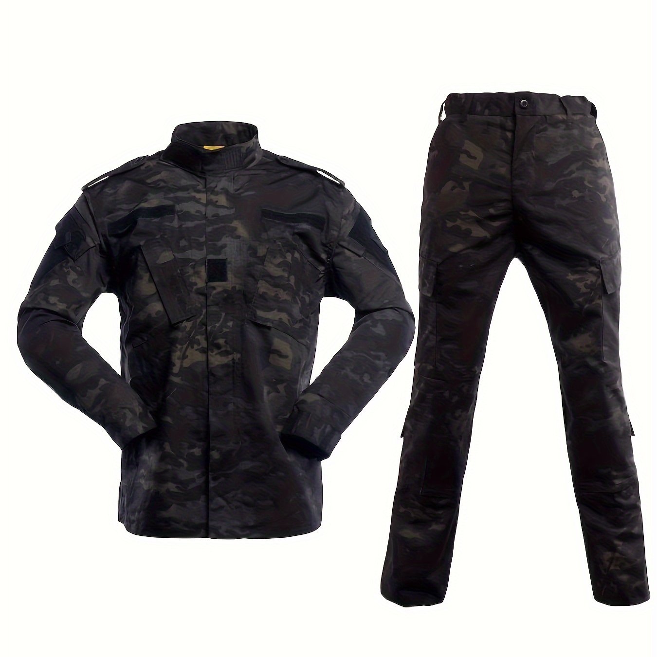 Conjunto de traje de entrenamiento con camuflaje de segunda generación, poliéster, chaqueta resistente con cremallera y pantalones cargo para actividades al aire libre