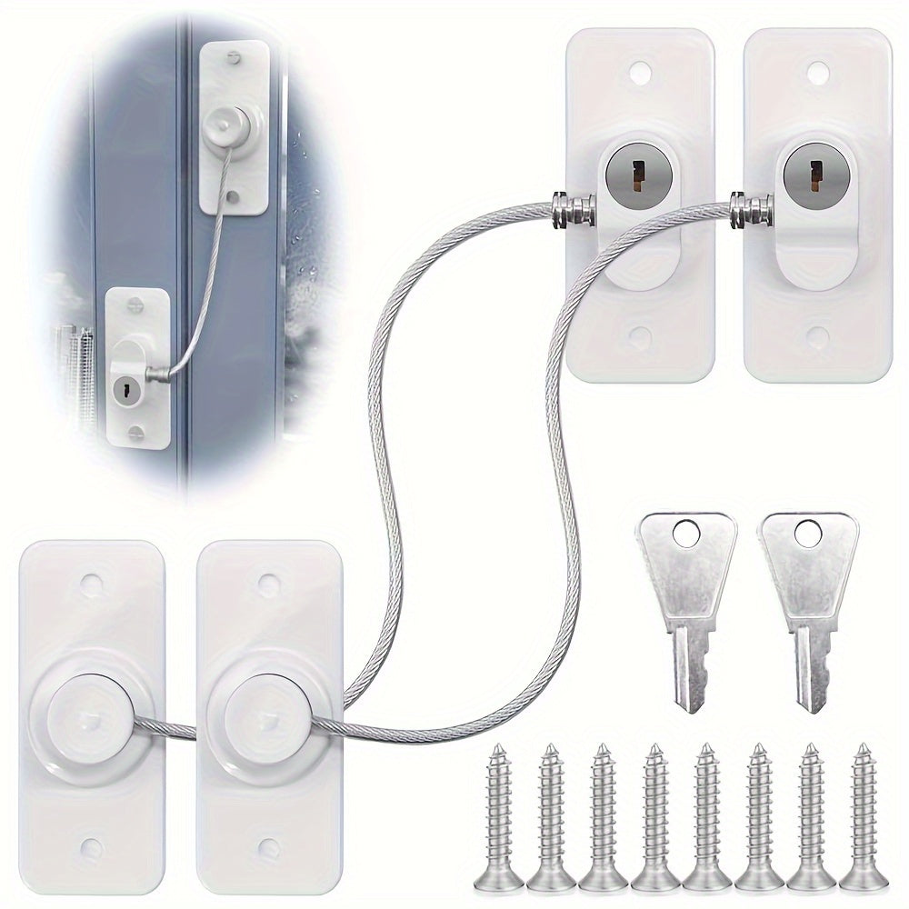 Set of 2 PVC Window Locks with Keys and Screws for Security