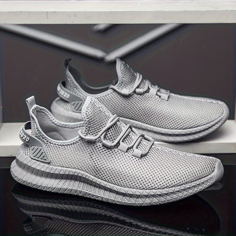 Men's Casual Athletic Sneakers Breathable Mesh Fabric Low Top Lace-Up Shoes for All-Season Comfort