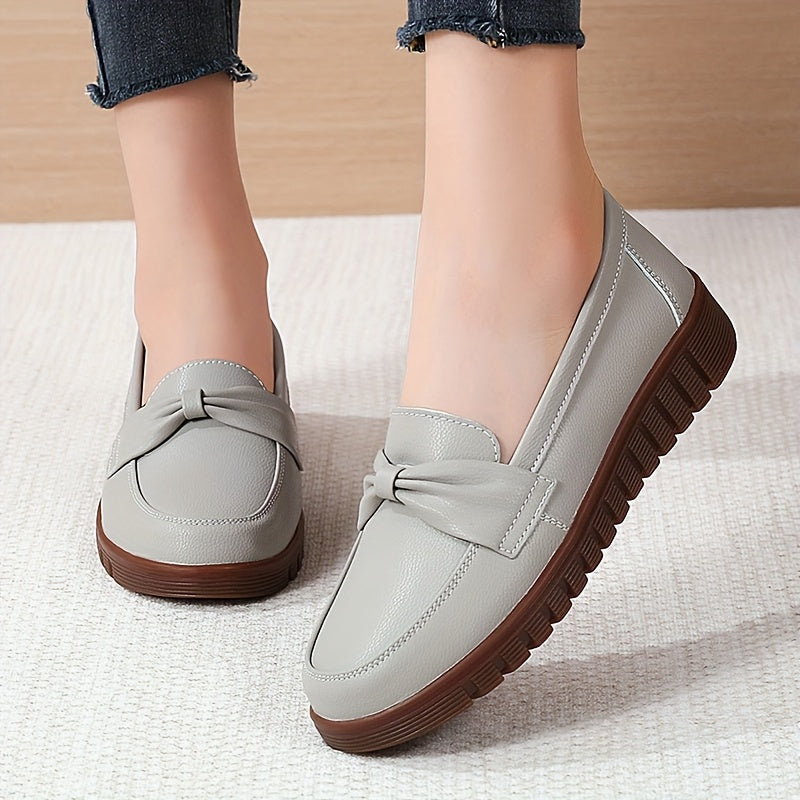 Women's Slip-On Loafers with Bow in Black White Red Brown Gray Lightweight Casual Shoes