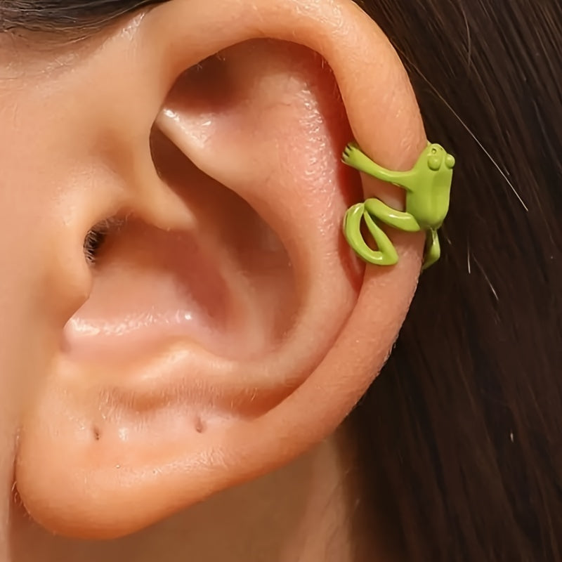 Unisex Resin Ear Bone Clip Green Frog Punk Style Non-Piercing Jewelry