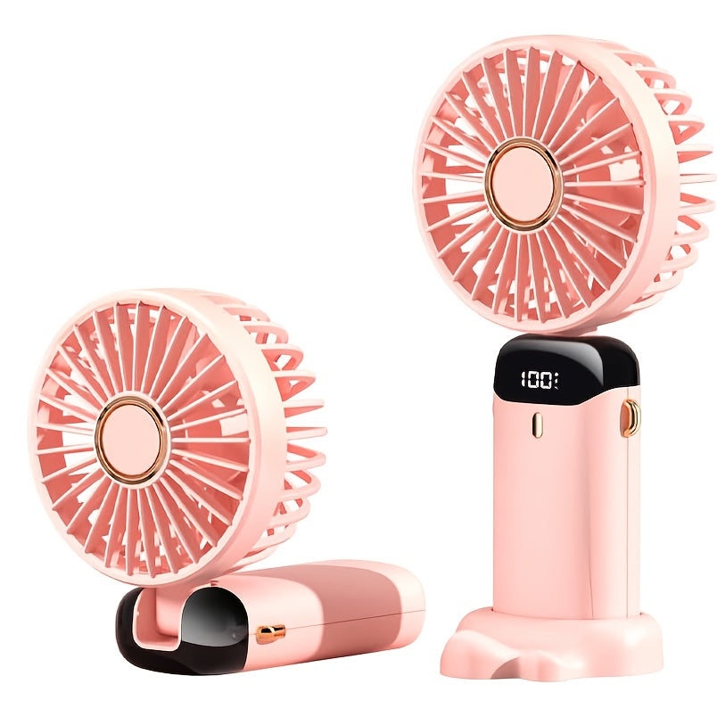 Portable Mini Fan with Type-C Rechargeable Battery LED Display Foldable 3-in-1 Personal Fan Black Rose Gold
