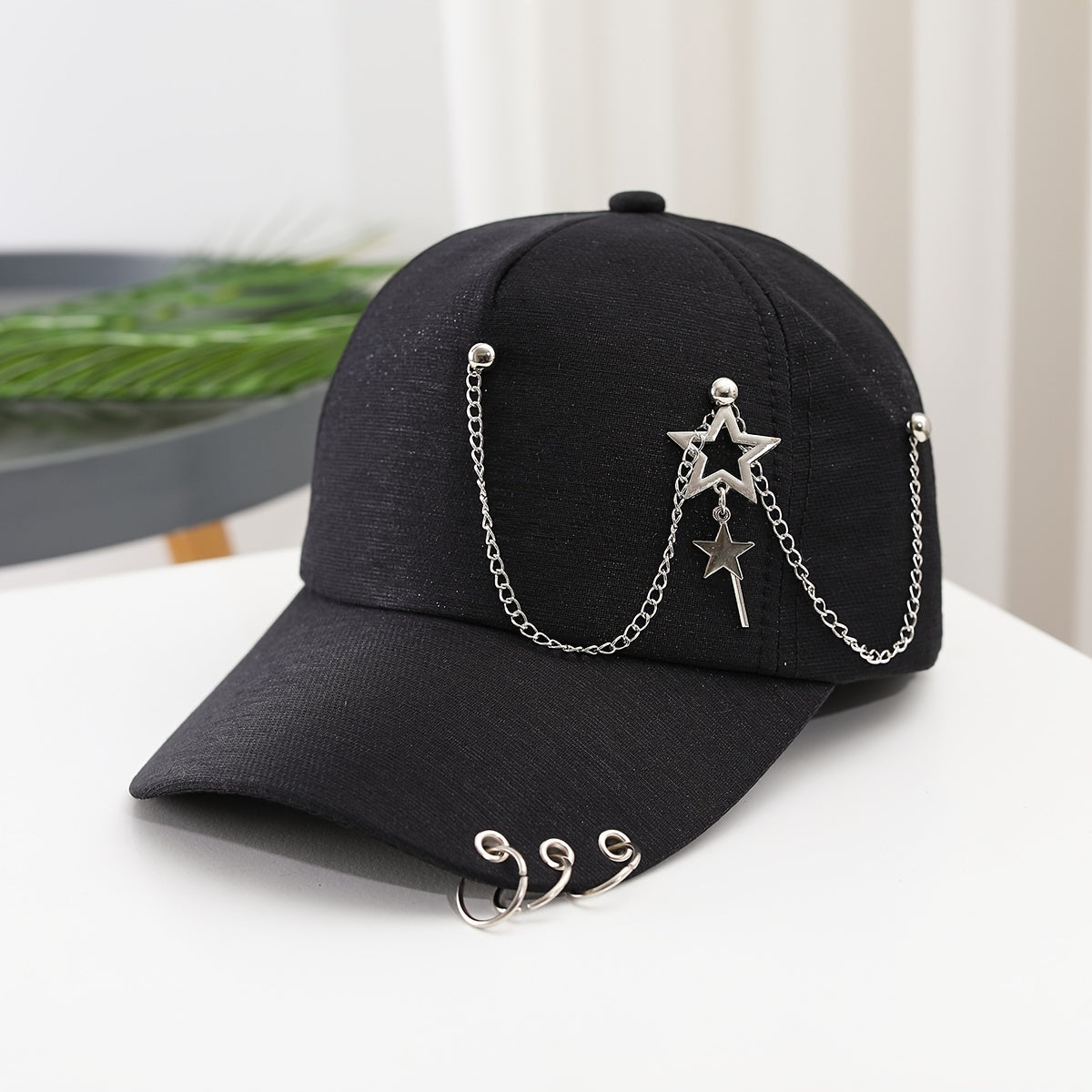 Women's Cotton Baseball Cap with Star Pendant Adjustable Sun Hat Outdoor Headwear