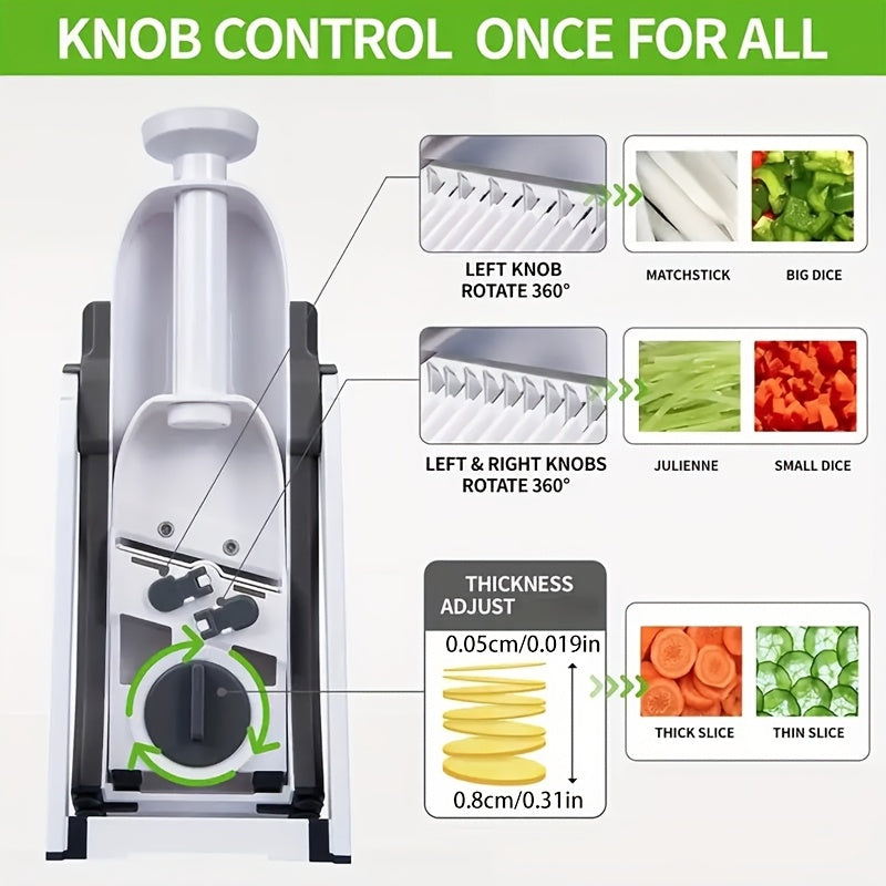 Manual Vegetable Chopper and Fruit Slicer with Stainless Steel Blades and Container