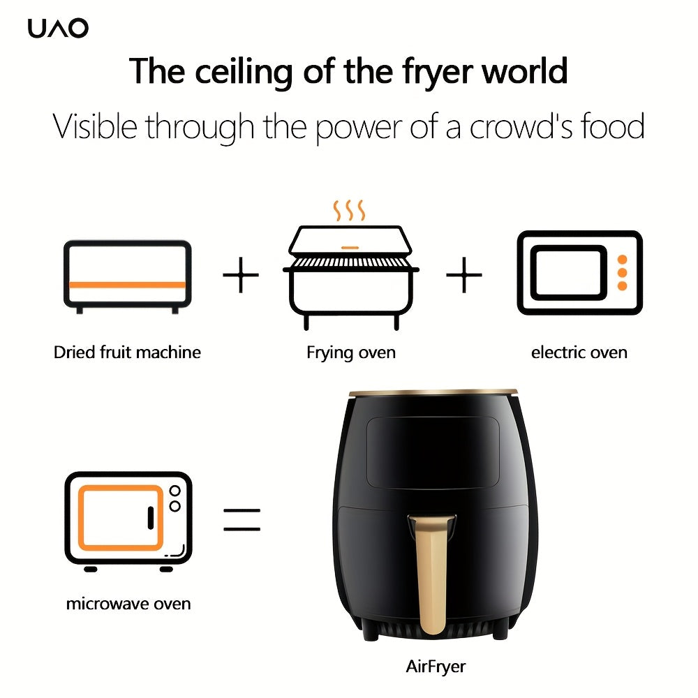 Freidora de aire de gran capacidad con funciones multifuncionales, cocina sin aceite, bajo contenido de grasa, base antideslizante segura, 1400W