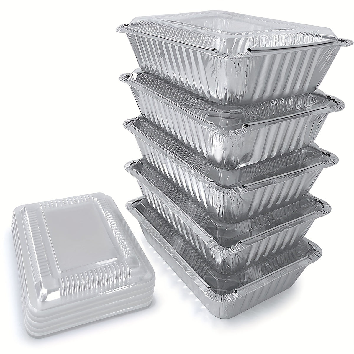 Set of 20 Aluminum Takeout Pans with Transparent Lids, Recyclable, 21.59cm x 16.51cm