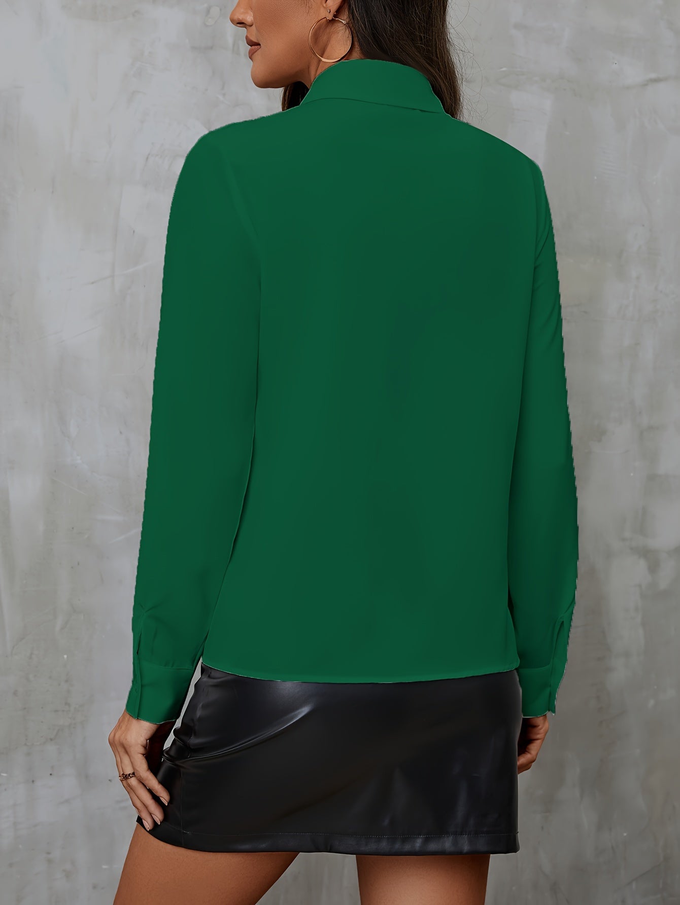 Women's Long Sleeve Shirt with Ruffle Trim Solid Polyester Elegant Office Wear