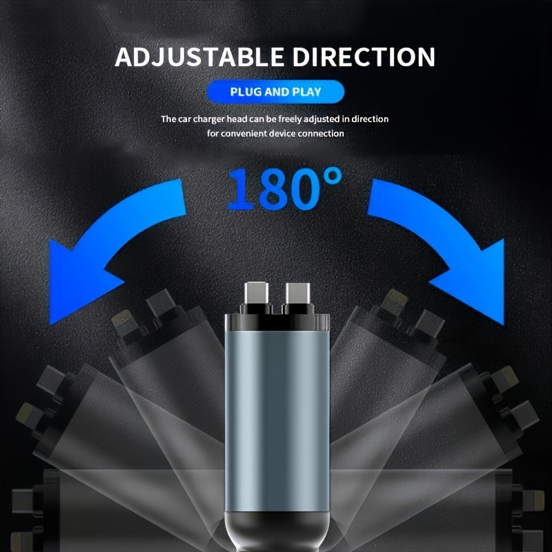 Universal 4-in-1 tezkor tortib olinadigan avtomobil zaryadlagichi USB Type-C kabeli