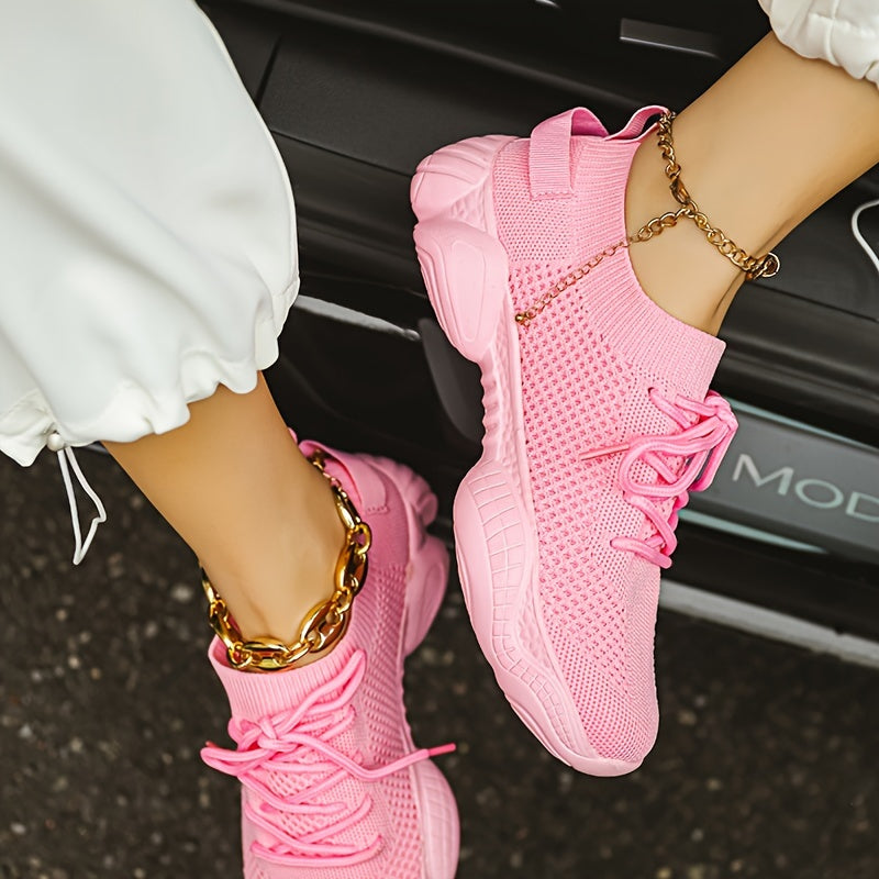 Women's Solid Color Platform Sneakers Breathable Lace-Up Running Shoes Plus Size