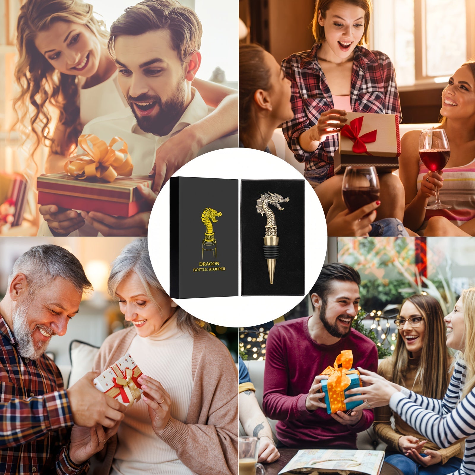 Tapon de vino y abrebotellas de cabeza de dragón para regalos de vino y champán