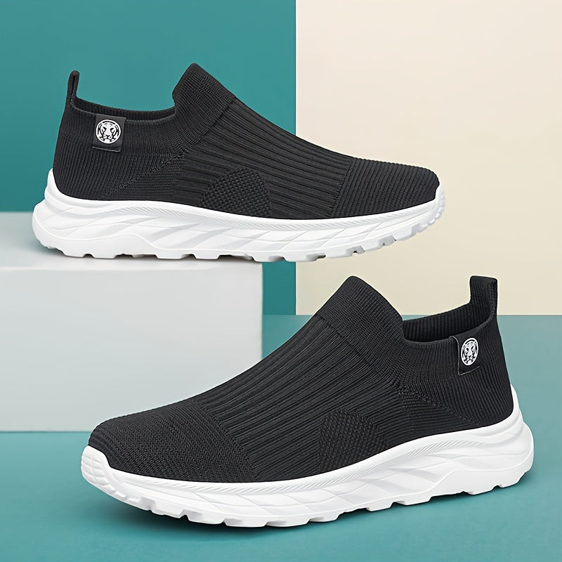Zapatillas slip-on de punto transpirable para hombre, negras, para correr, senderismo y uso casual