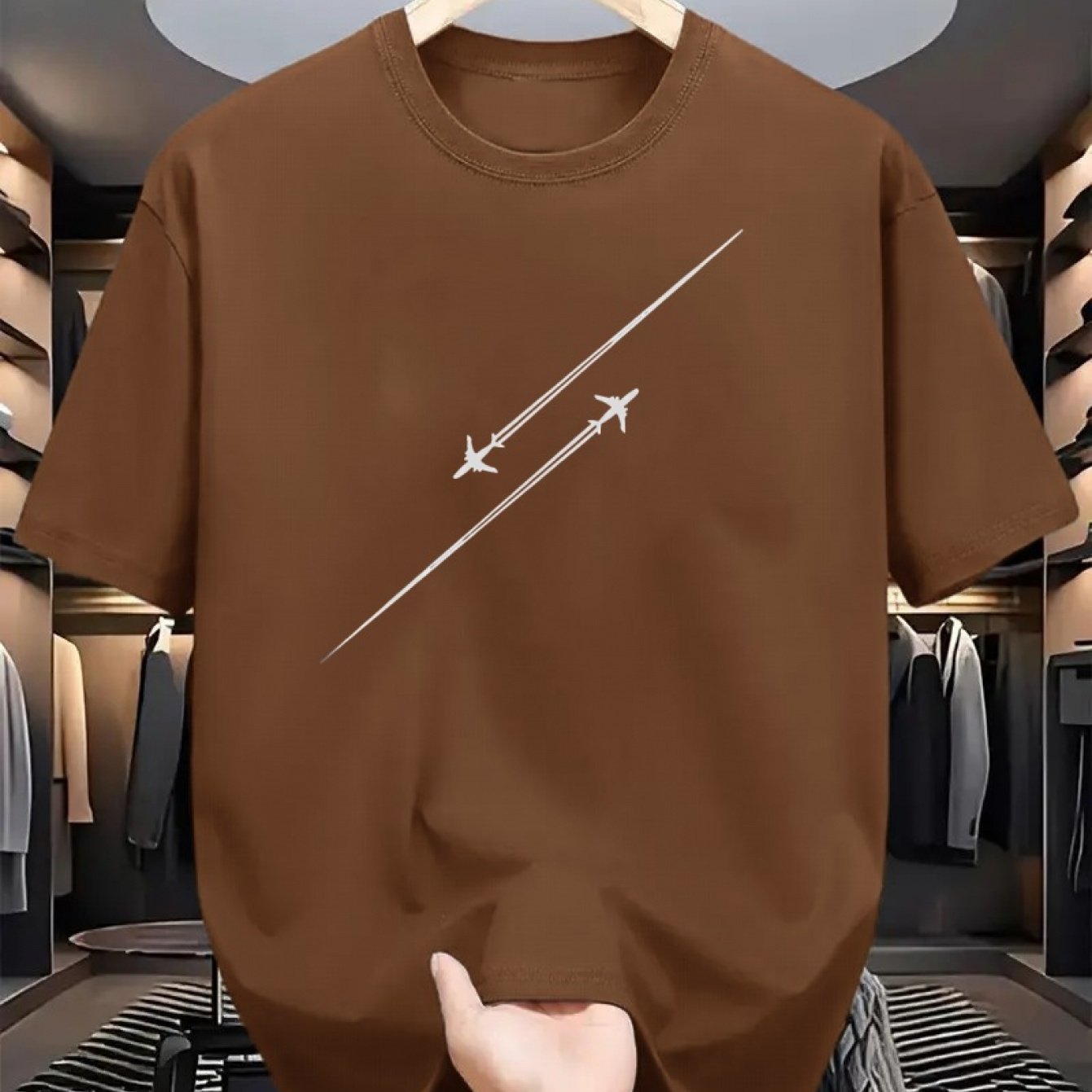 Мужская хлопковая футболка с графикой самолета, круглый вырез, короткий рукав, однотонный цвет, для всех сезонов, повседневная