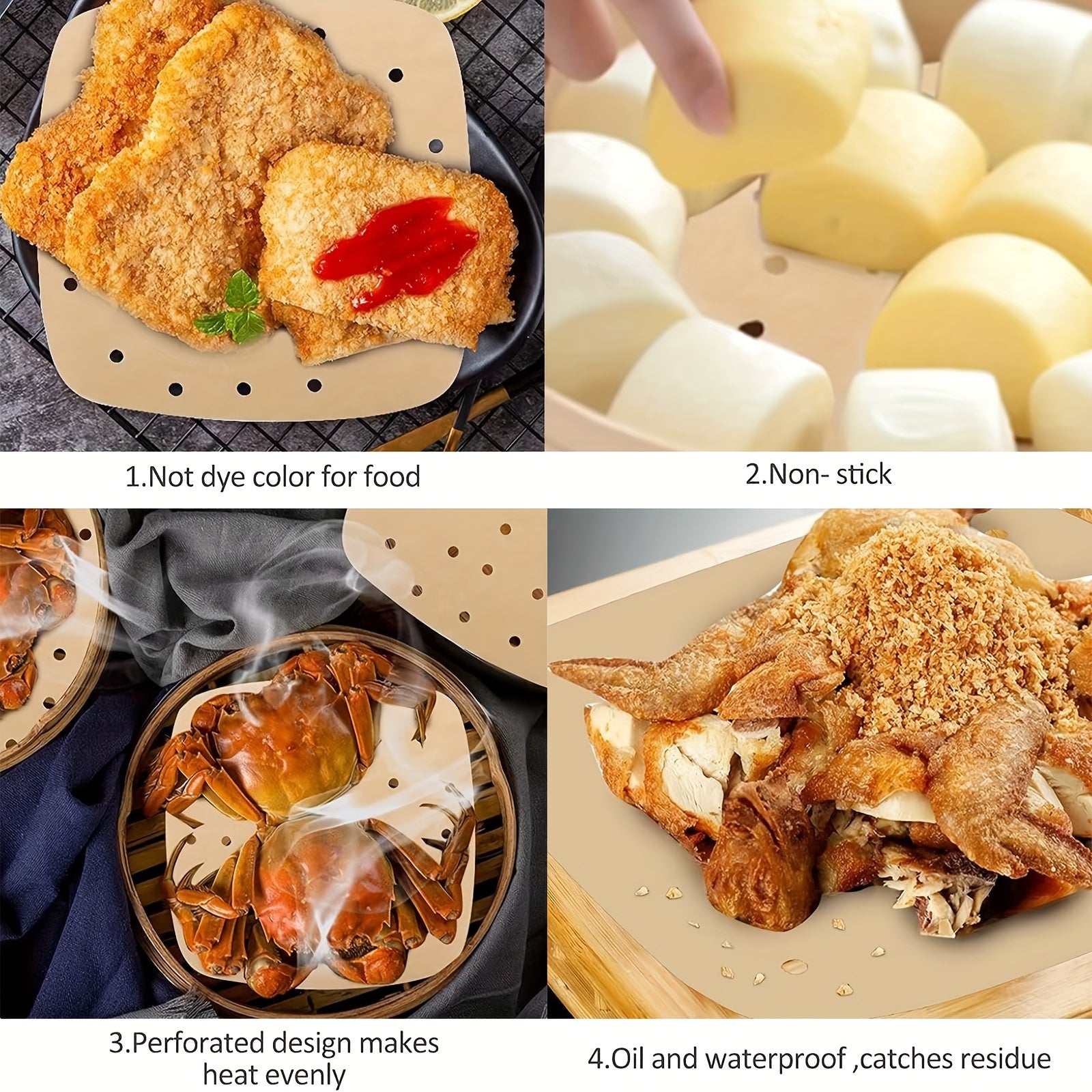 100 Square Parchment Paper Liners for Air Fryer Baking and Steaming