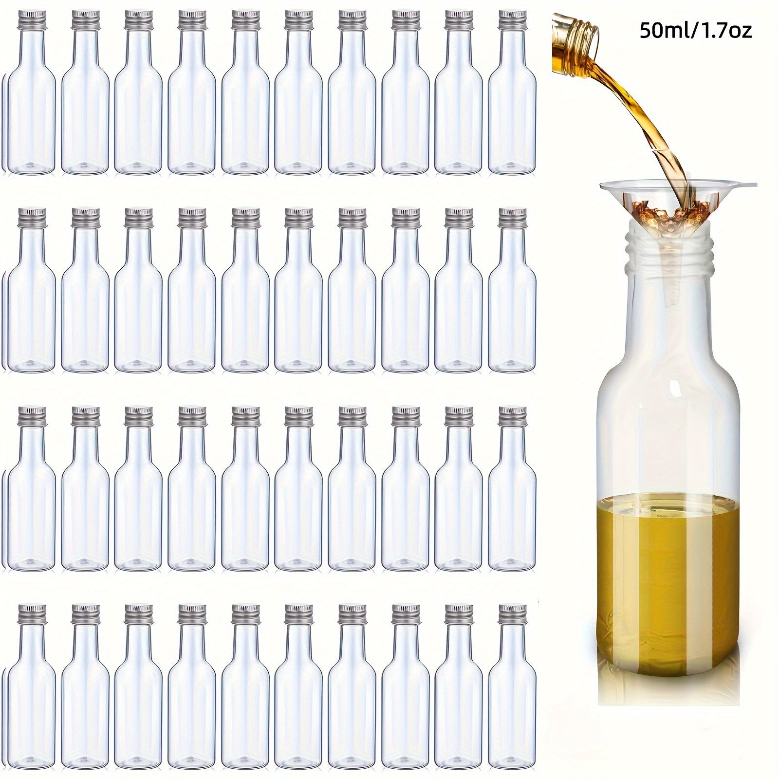 Set of 50 or 100 Mini Liquor Bottles 25ml PET Plastic with Black Cap