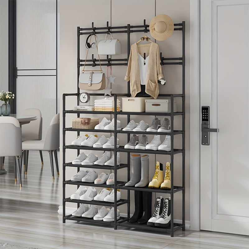 4-5 Tier Carbon Steel Coat Rack with Shelves, Black or White, 170cm