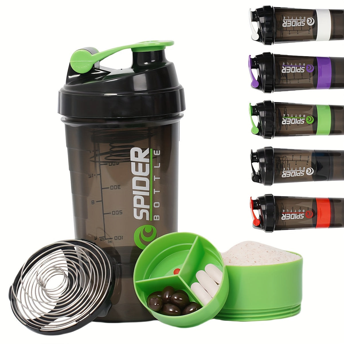 500ml Protein Shaker Bottle with Layered Storage Leak-Proof Mixing Ball for Gym and Outdoor Activities