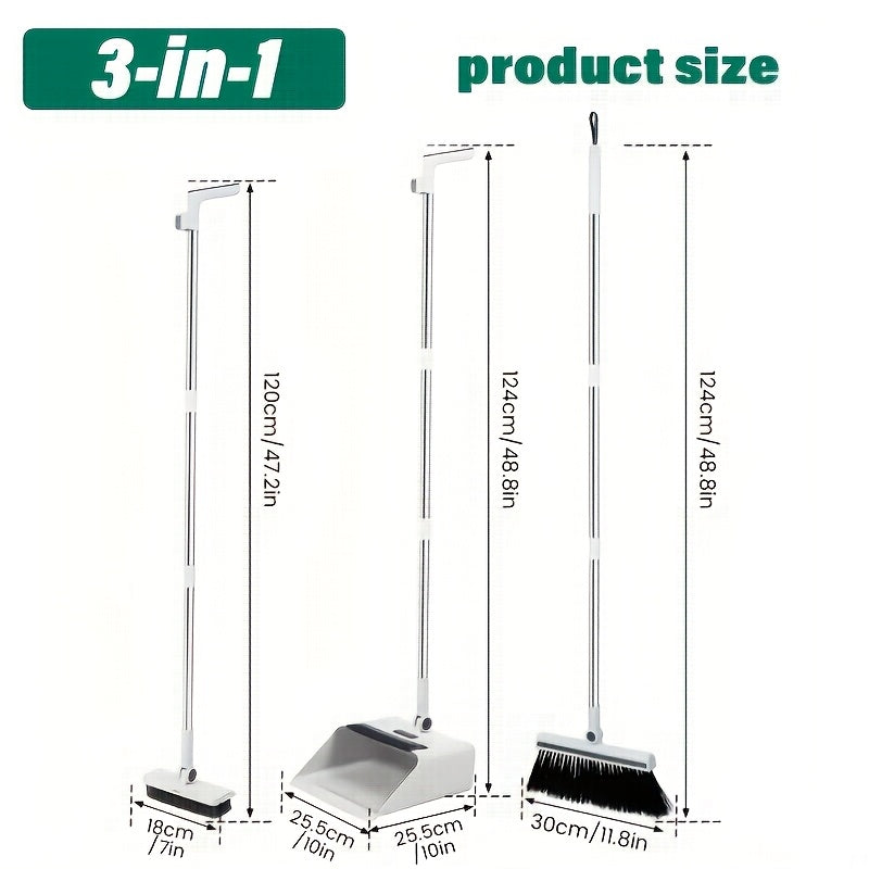 Escoba con cepillo y recogedor, plegable 3 en 1 con giro, cerdas suaves para pelo de mascotas