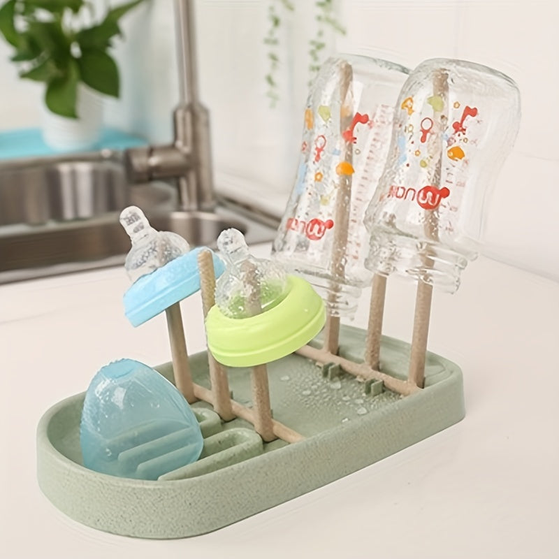 Wheat Straw Milk Bottle Drain Rack with Storage Basket Multi-Functional Kitchen Organizer