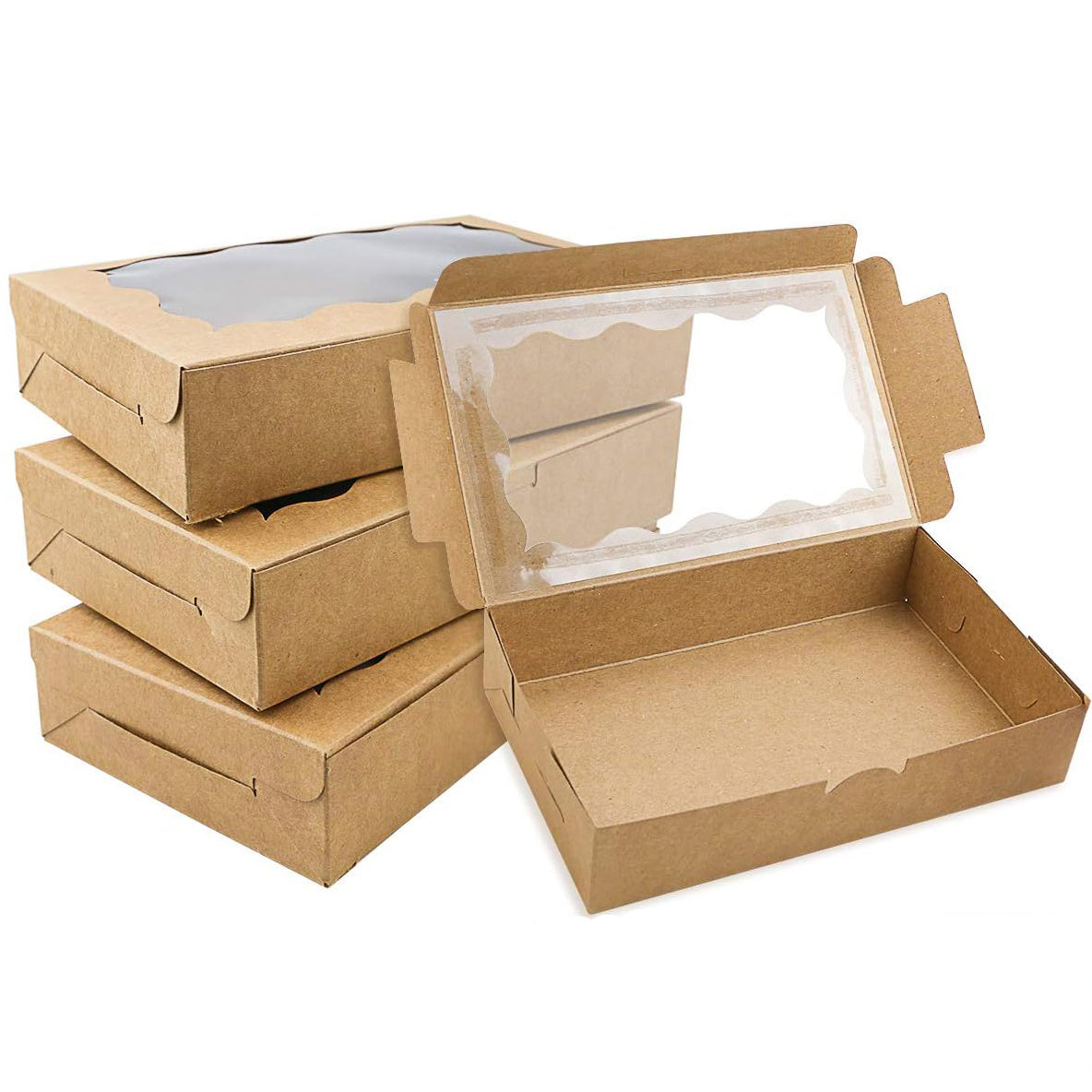 Juego de 10 cajas de cartón Kraft marrón con ventana transparente, pequeñas cajas de papel para regalos para postres