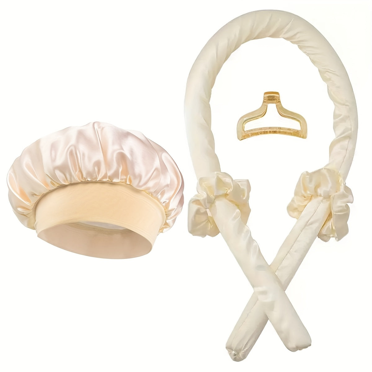 Juego de accesorios para el cabello de mujer, rizador sin calor, gorro de satén para dormir, bandas para el cabello, pinzas de garra, anillos