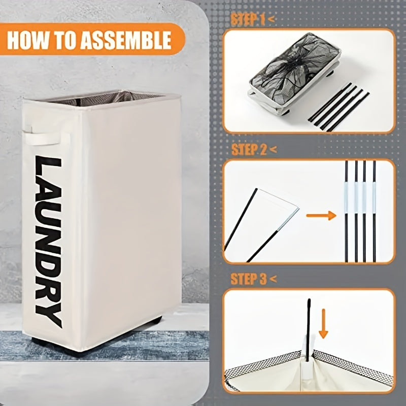 Cesta de ropa sucia con ruedas, diseño plegable y tapa de malla 55,88cm