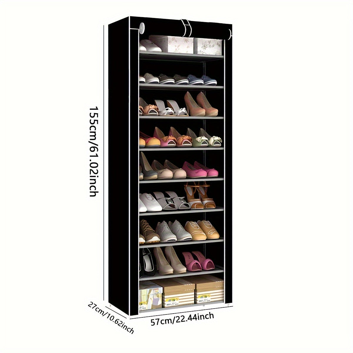 10-Qavatli poyabzal javoni, chang'ga qarshi dizayn, katta sig'im, oson yig'ish, yotoqxona va mehmonxona uchun