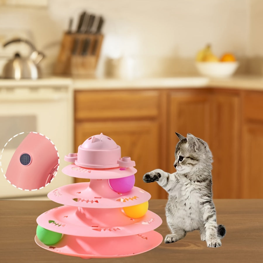 Interactive Cat Toy Tower with Rotating Tracks Multi-Level Plastic Durable Non-Battery