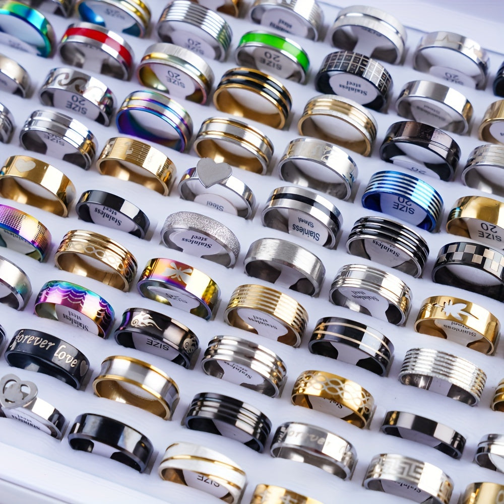 Set of 100 Stainless Steel Rings for Women Assorted Styles Jewelry Gift