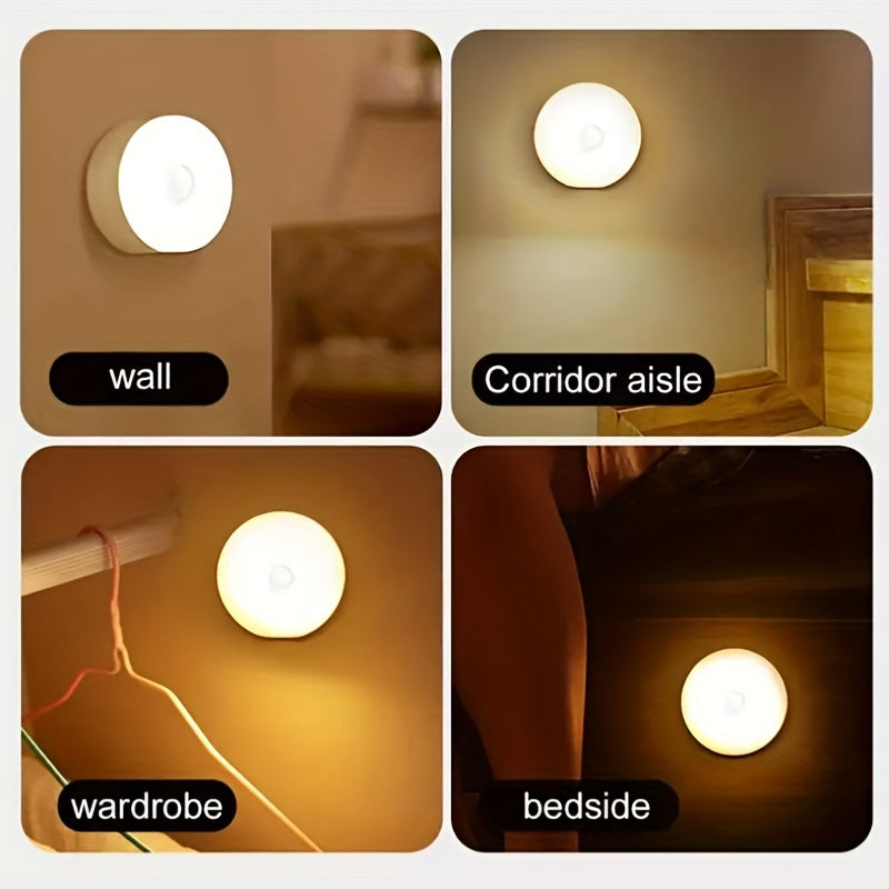 Motion-Activated LED Night Light with 8 LEDs USB Rechargeable for Stairs Closet Bedroom