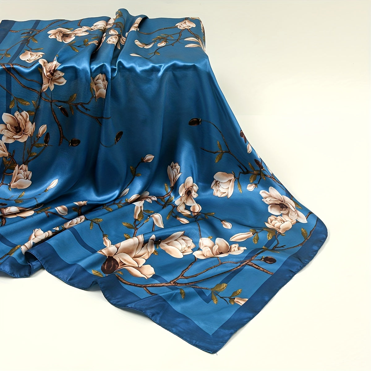 Винтажные сатиновые повязки на голову для женщин, принт магнолия, квадратный шарф-невершитель, 89,92 см