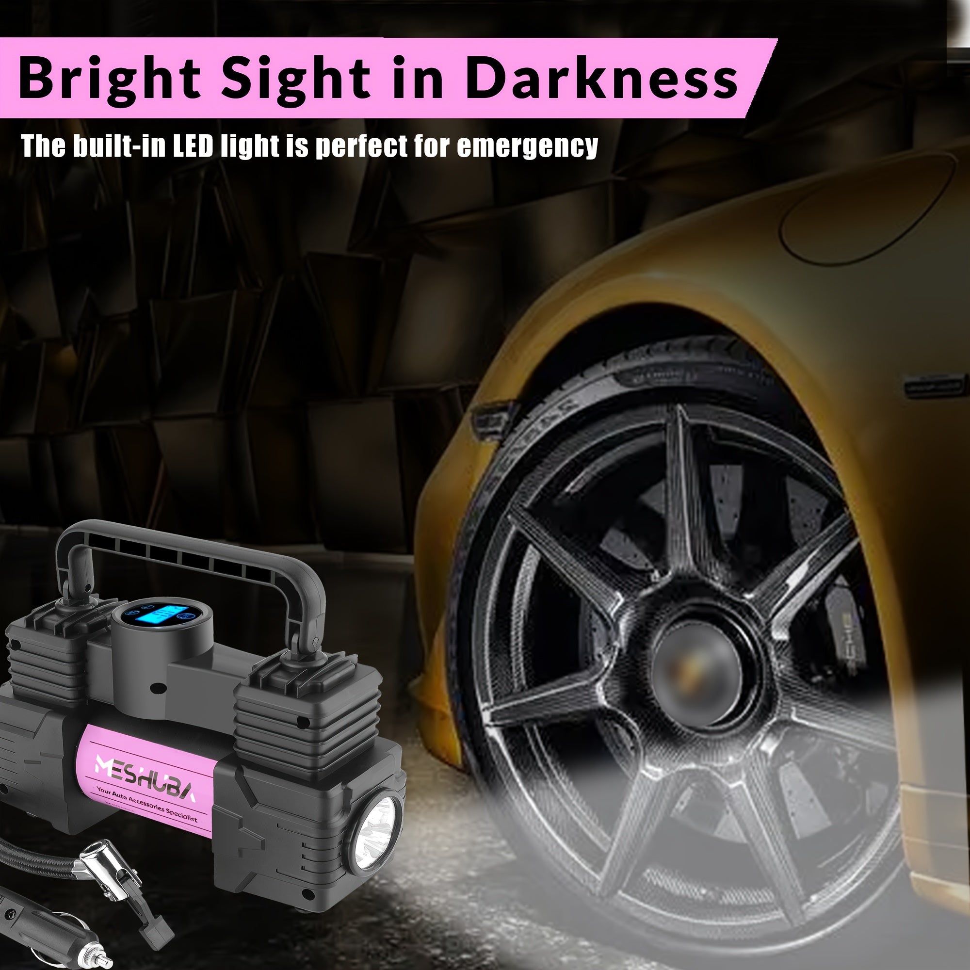 12V портатив ҳаво компрессори рақамли босим ўлчагичи билан машина, велосипед ва доп учун, пурпур