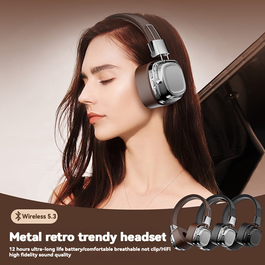 Retro Style Wireless Headphones Noise Cancelling Earmuffs Long Battery Life Wired Support Outdoor Activities