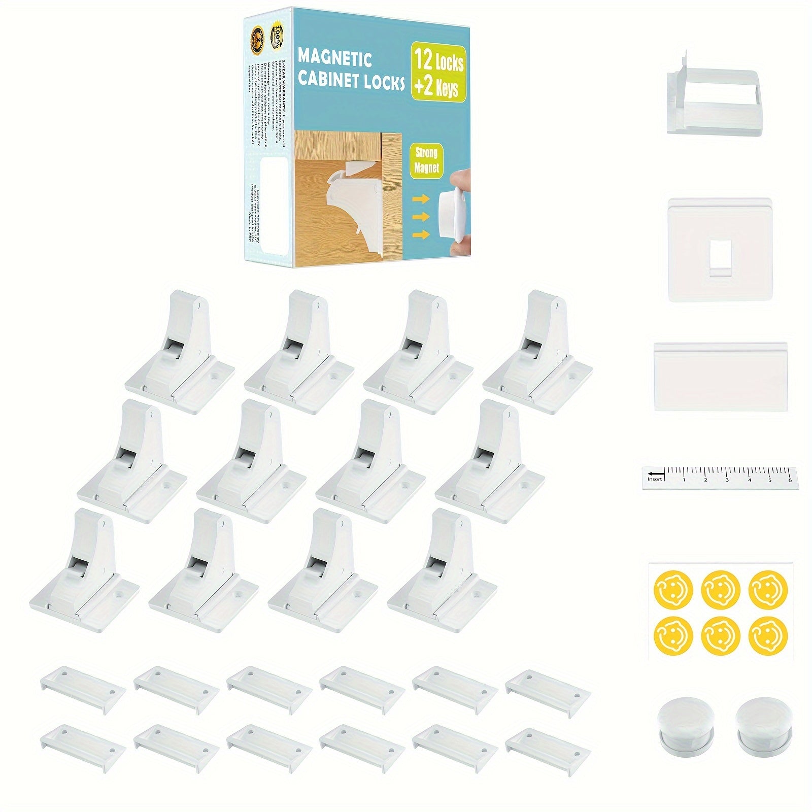 Set of 12 Child Safety Magnetic Cabinet Locks with Keys No Drilling Childproof Drawers and Cupboards