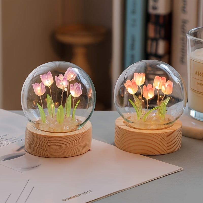Modern Handmade Glass Tulip Night Light with Switch Control for Bedroom Decor